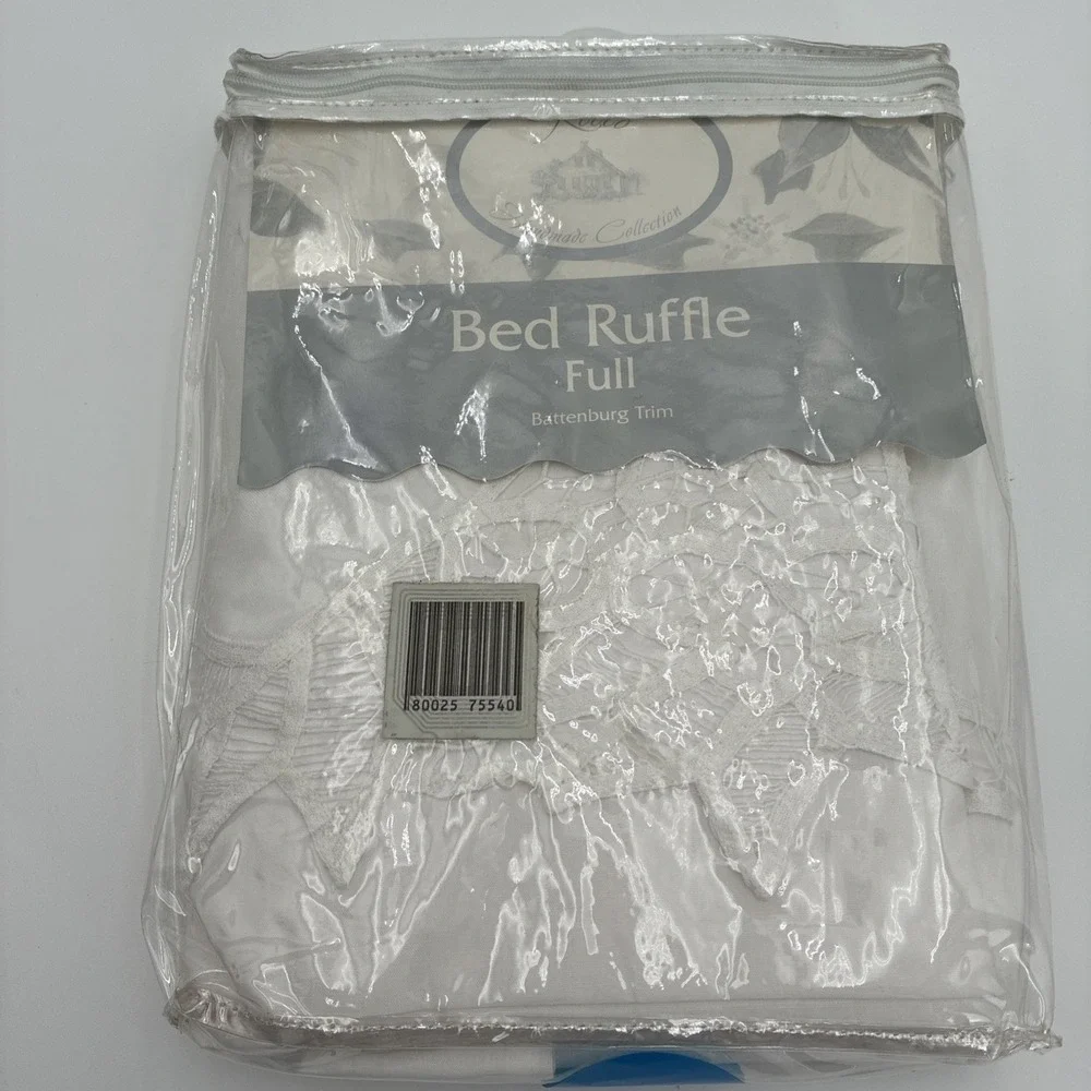 Keeco Handmade Collection White Full Bed Ruffle Battenburg Lace cottagecore